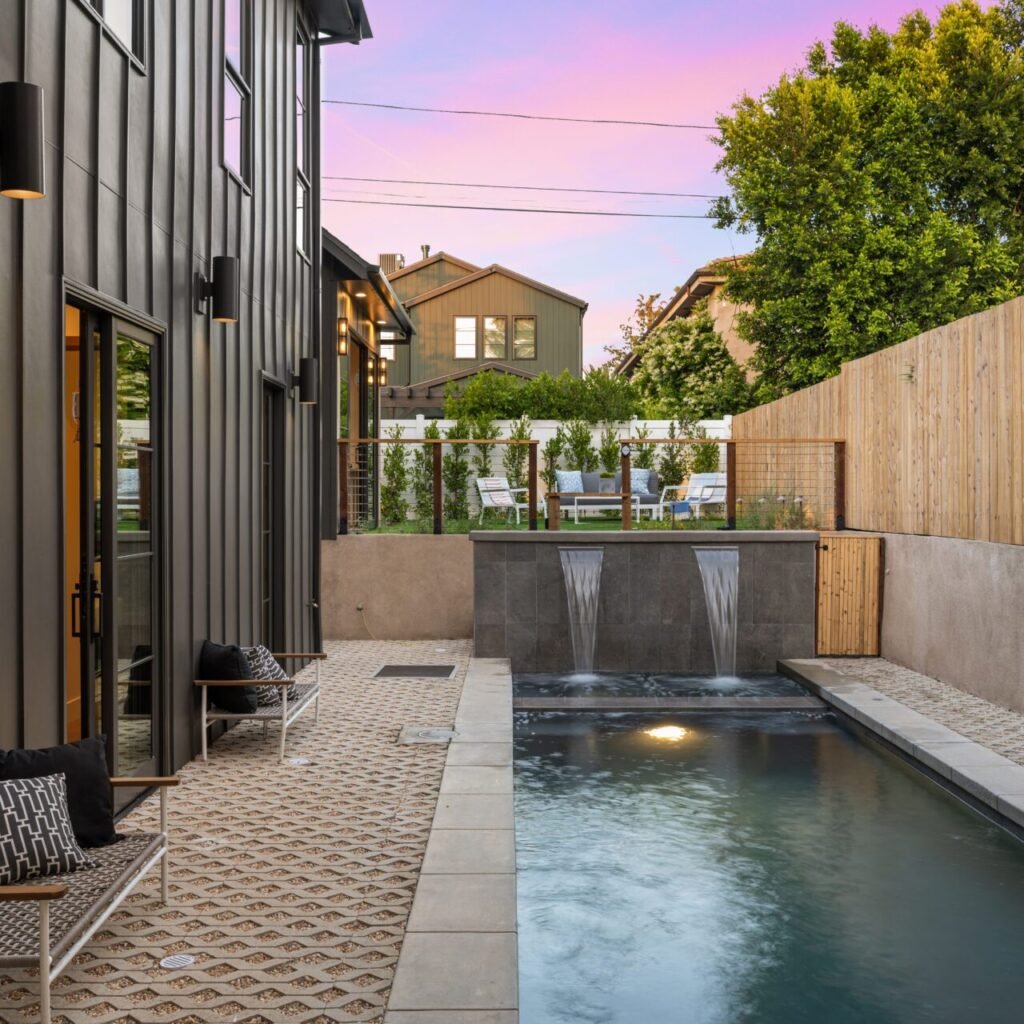 Modern backyard pool with a sleek design