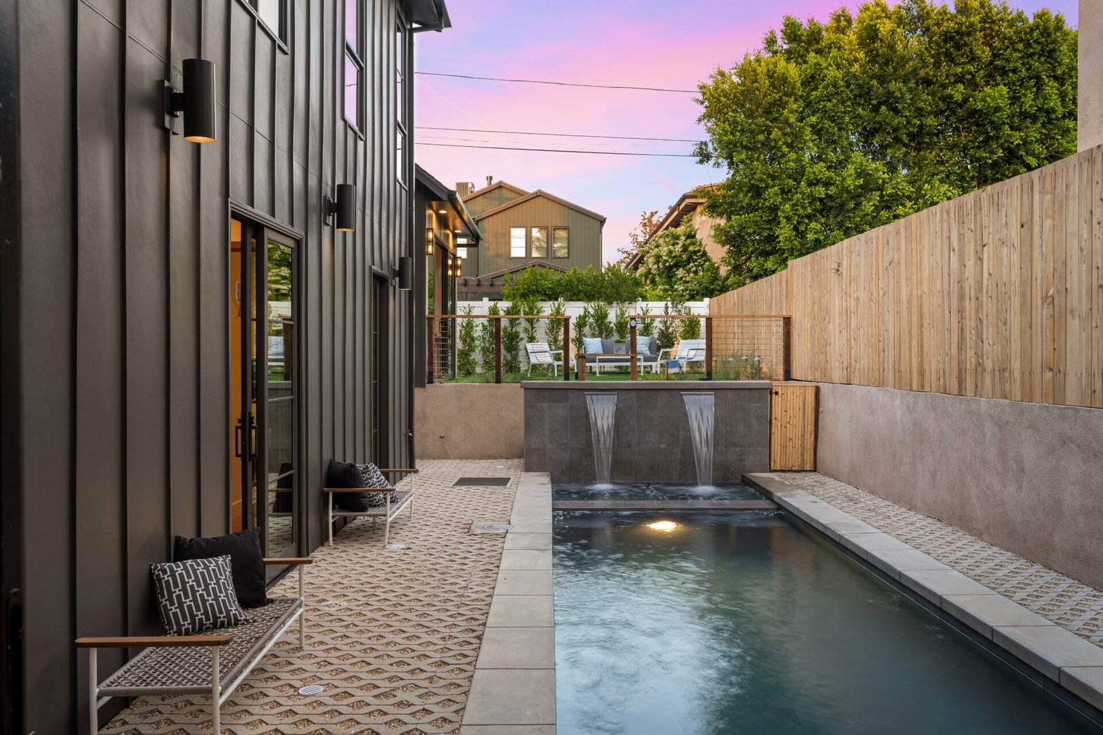 Modern backyard pool with a sleek design